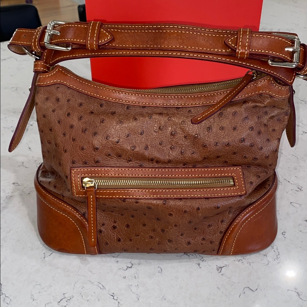Dooney & Bourke Ostrich-Embossed Tan Shoulder Bag - Picture 4 of 14